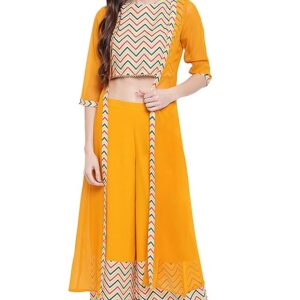 Women’s Yellow Crop Top with Palazzo and Jacket