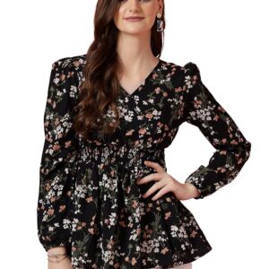 Women's Casual Puff Sleeves Floral Top