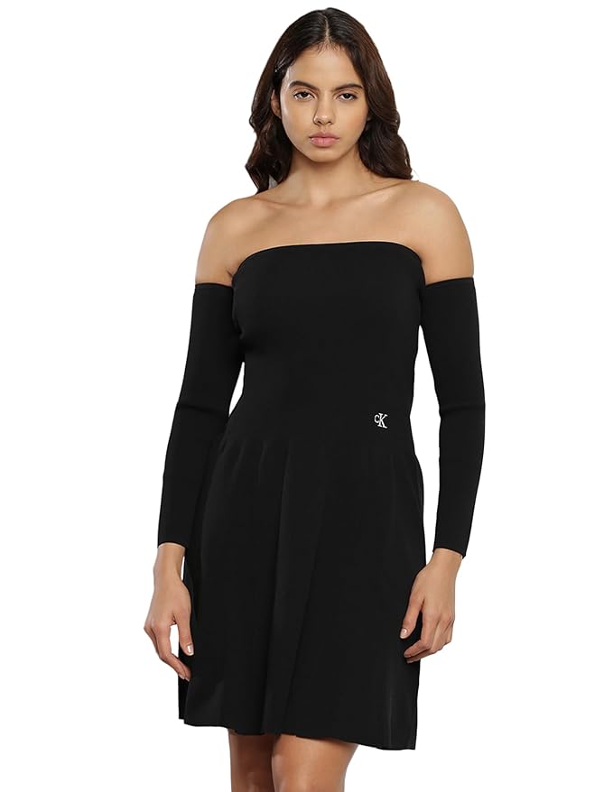 Calvin Klein Black Polyester Solid Dress Above The Knee